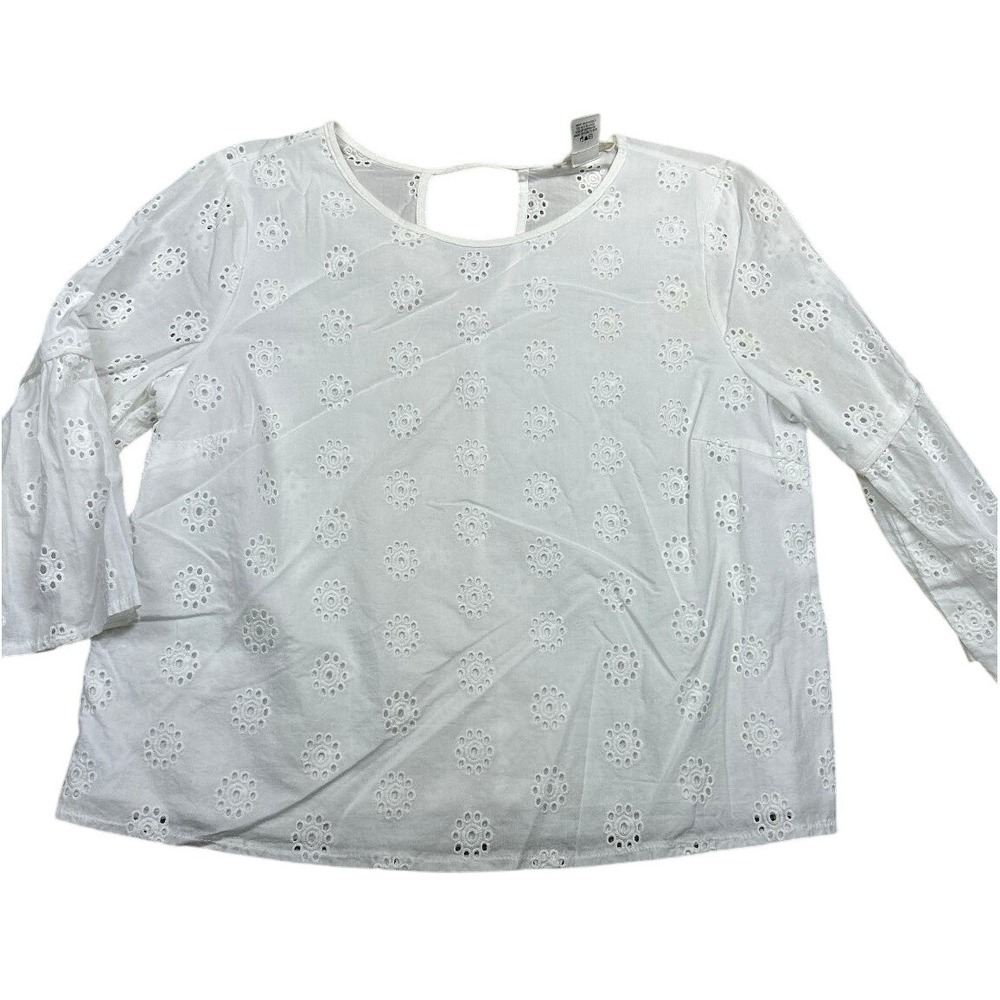 Urban Romantics Eyelet Blouse M White Cotton Bell Sleeve Edwardian Romantic
